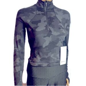 NWT Lululemon IT’S RULU RUN CROPPED 1/2 Zip camouflage gray sweatshirt